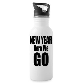 New Year Here We Go Bold Typography Design - Water bottle with straw - white - Right