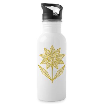Geometrische Mandala Blumenillustration - Trinkflasche mit integriertem Trinkhalm - Weiß - Rechts