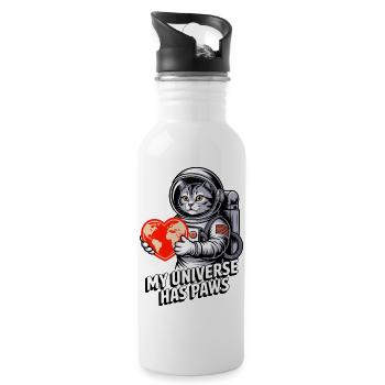 Mein Universum hat Pfoten Katze - Trinkflasche mit integriertem Trinkhalm - Weiß - Rechts