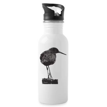 Redshank - Monochrome Bird Silhouette - Water bottle with straw - white - Right