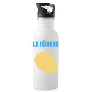 T-Shirt mit goldener Karte auf der Insel La Réunion - Trinkflasche mit integriertem Trinkhalm - Weiß - Rechts