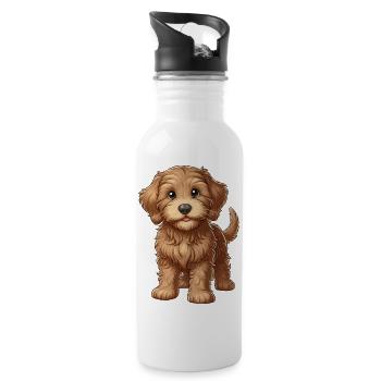 Labradoodle Puppy sweet - Water bottle with straw - white - Right