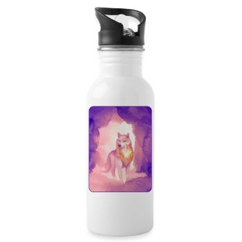 White Wolf in Watercolor 2 (Purple) - Water bottle with straw - white - Right