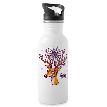 Hirsch & Spinne - Trinkflasche mit integriertem Trinkhalm - Weiß - Rechts