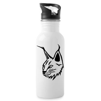 Porträt des schwarzen Luchses - Trinkflasche mit integriertem Trinkhalm - Weiß - Rechts