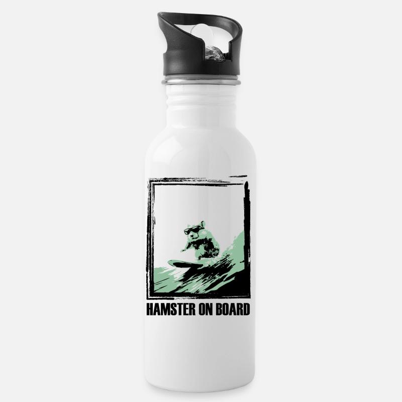 Hamster sur une planche de surf - Gourde avec paille intégrée - blanc