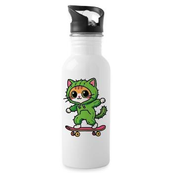 Cat skate cactus green hoodie kawaii - Water bottle with straw - white - Right
