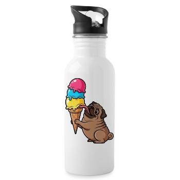 Süßer Mops mit Eis Eiskugel Sommer Cartoon - Trinkflasche mit integriertem Trinkhalm - Weiß - Rechts