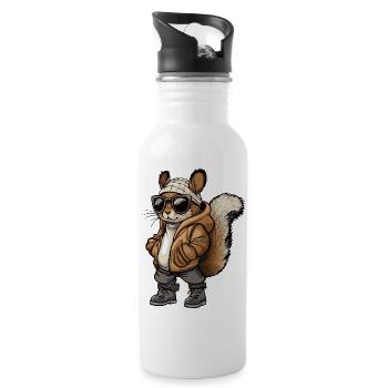 Squirrel Cool Winter - Water bottle with straw - white - Right