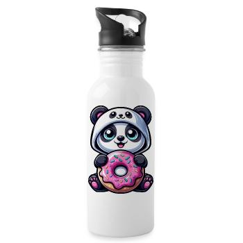 Cute Panda Costume Cartoon Sugar Donut Candy - Water bottle with straw - white - Right