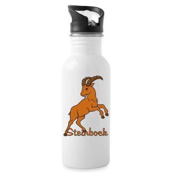 Sternzeichen Steinbock mit Schriftzug - Trinkflasche mit integriertem Trinkhalm - Weiß - Rechts