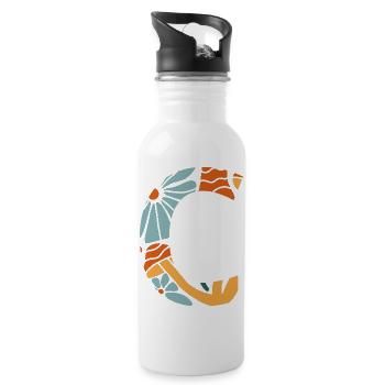 Buchstabe c groovy Blumen Geschenkidee - Trinkflasche mit integriertem Trinkhalm - Weiß - Rechts