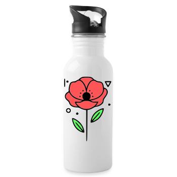 Poppy-Poppies-Minimalist-Line-Art-3 - Water bottle with straw - white - Right