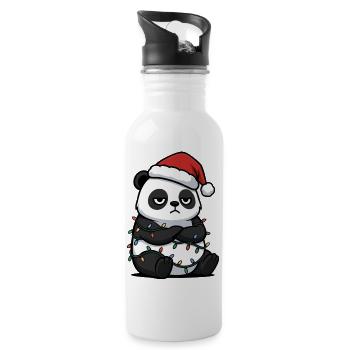 Panda Weihnachten clumsy Santa mürrisch lustig - Trinkflasche mit integriertem Trinkhalm - Weiß - Rechts