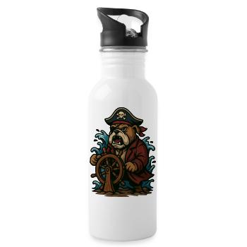 Fierce Pirate Bulldog Helm Captain Mascot Art - Water bottle with straw - white - Right