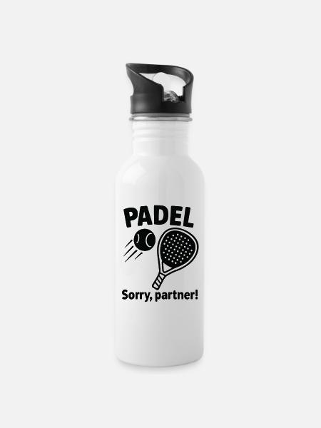 Padel Spruch: Sorry Partner! - Trinkflasche mit integriertem Trinkhalm - Weiß