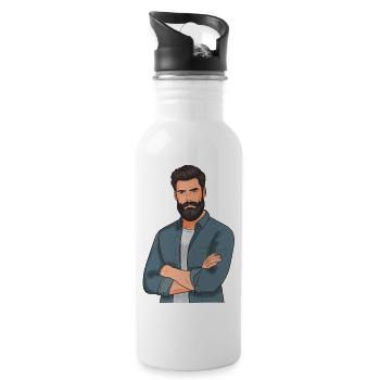 Bearded style in denim look - Water bottle with straw - white - Right