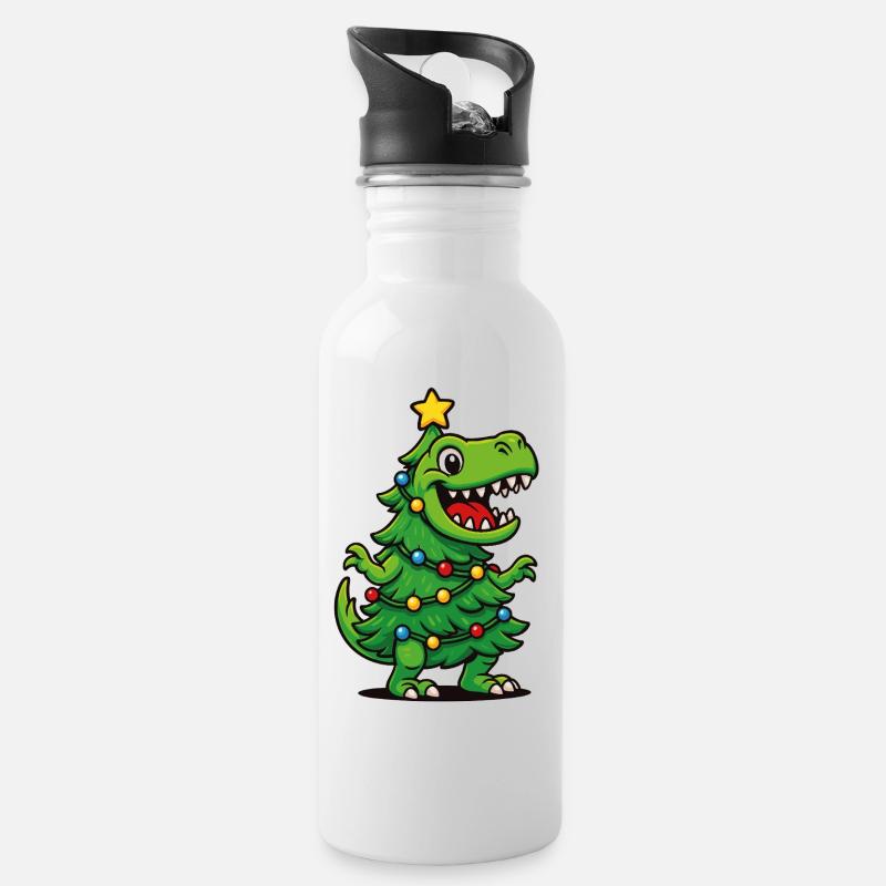 Tree-Rex – Retro Weihnachten Wortspiel T-Rex Dino - Trinkflasche mit integriertem Trinkhalm - Weiß