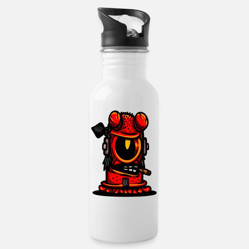 Red Devil Cigar Karikatur - Trinkflasche mit integriertem Trinkhalm - Weiß