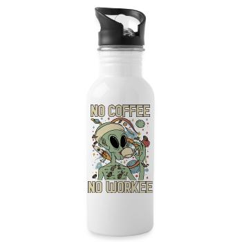 Alien Drinks Coffee No Coffee No Workee - Water bottle with straw - white - Right