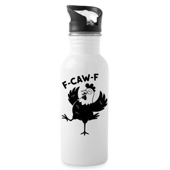 Dynamisches Cartoon-Huhn ruft F-CAW-F - Trinkflasche mit integriertem Trinkhalm - Weiß - Rechts