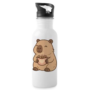 Capybara mit Kakao – Süßes Cozy Herzmotiv - Trinkflasche mit integriertem Trinkhalm - Weiß - Rechts