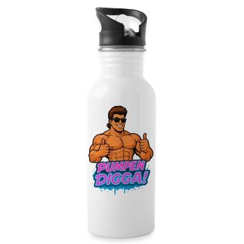 PUMPS DIGGA Muscle Hero Cartoon Bodybuilder - Water bottle with straw - white - Right