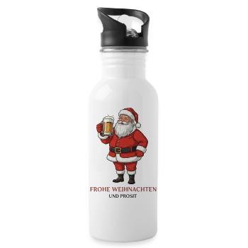 Santa mit Bier – Frohe Weihnachten und Prosit - Trinkflasche mit integriertem Trinkhalm - Weiß - Rechts