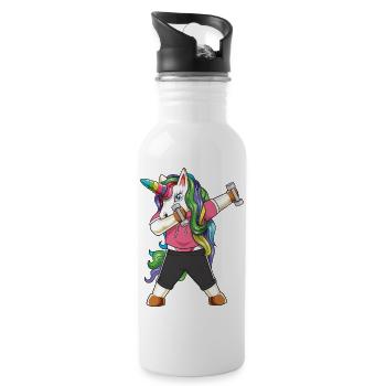 Dabbing Fitness Gym Unicorn Bodybuilder Weightlift - Water bottle with straw - white - Right