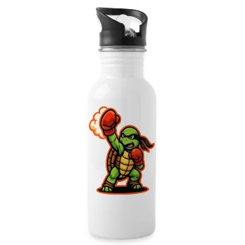 Boxing Turtle Fighter Power Punch Maskottchen - Trinkflasche mit integriertem Trinkhalm - Weiß - Rechts