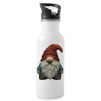 Gnome in embroidered look (printed) - Water bottle with straw - white - Right