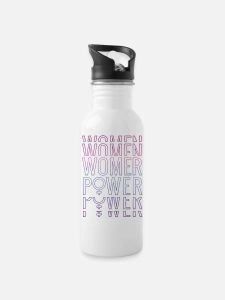 Women Power Feminismus Typografie Design - Trinkflasche mit integriertem Trinkhalm - Weiß