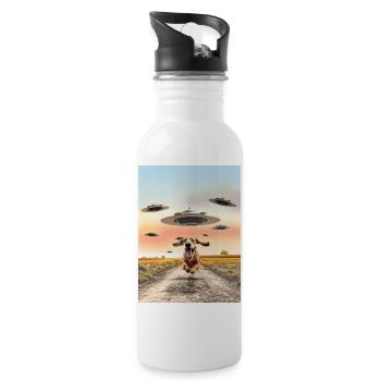 Dog and UFO Gift for Science Fiction Fans - Water bottle with straw - white - Right