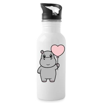Amour en cœur d’hippopotame doux - Gourde avec paille intégrée - blanc - Droite