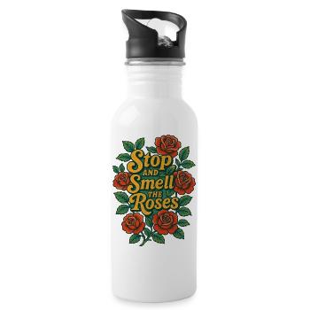 Halten Sie an und riechen Sie die Rosen blütig - Trinkflasche mit integriertem Trinkhalm - Weiß - Rechts