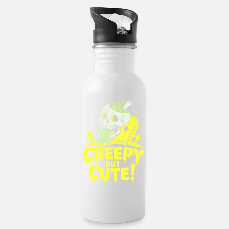 Creepy but Cute Skull Glow - Water bottle with straw - white