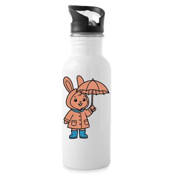 Niedlicher Hase Regenmantel Schirm - Trinkflasche mit integriertem Trinkhalm - Weiß - Rechts