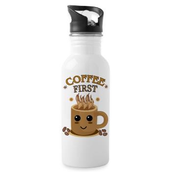 Café d’abord – Kawaii | Motif de tasse de café - Gourde avec paille intégrée - blanc - Droite