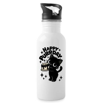 Kitchen Theft Cat | Cute Birthday Cats Motif - Water bottle with straw - white - Right