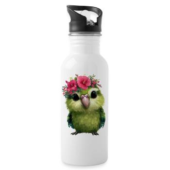 Perroquet de printemps avec couronnes de fleurs - Gourde avec paille intégrée - blanc - Droite