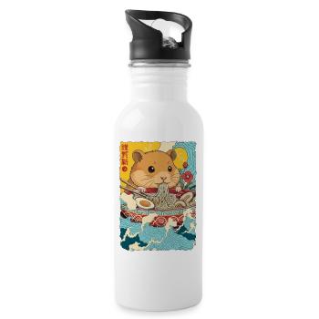 Hamster Ramen Nudeln Japanische Kunst Anime - Trinkflasche mit integriertem Trinkhalm - Weiß - Rechts