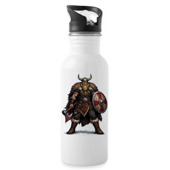 Viking Krieger mit Schild und Axt - Trinkflasche mit integriertem Trinkhalm - Weiß - Rechts
