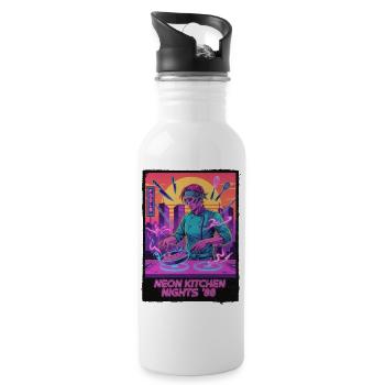 Retro Wave Kitchen - Trinkflasche mit integriertem Trinkhalm - Weiß - Rechts