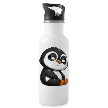 Funny Penguin Cartoon Skeptical Offended - Water bottle with straw - white - Right