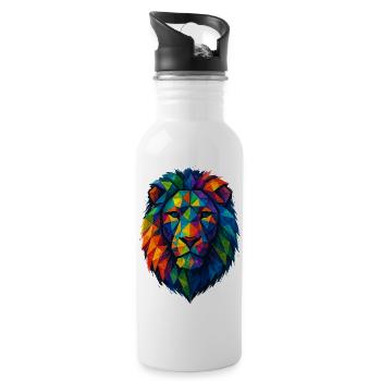 Farbenfroher Wildlöwe – Kunstfarben springen hervor - Trinkflasche mit integriertem Trinkhalm - Weiß - Rechts