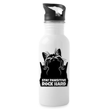 Stay Pawsitive Rock Hard – Metal Katze - Trinkflasche mit integriertem Trinkhalm - Weiß - Rechts