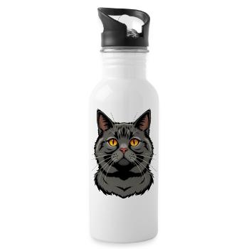 schwarze Katze britisch Kurzhaar - Trinkflasche mit integriertem Trinkhalm - Weiß - Rechts