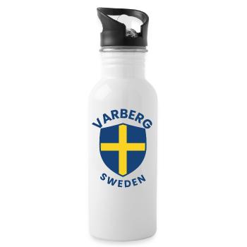 Varberg Sköld mit schwedischer Flagge - Trinkflasche mit integriertem Trinkhalm - Weiß - Rechts