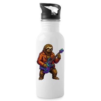 Paresseux en veste de cuir avec guitare électrique néon - Gourde avec paille intégrée - blanc - Droite
