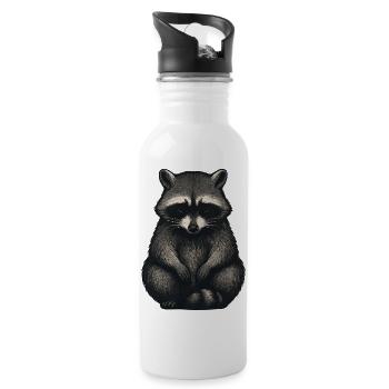 Trauriger Waschbär im Nachtwald Stil - Trinkflasche mit integriertem Trinkhalm - Weiß - Rechts